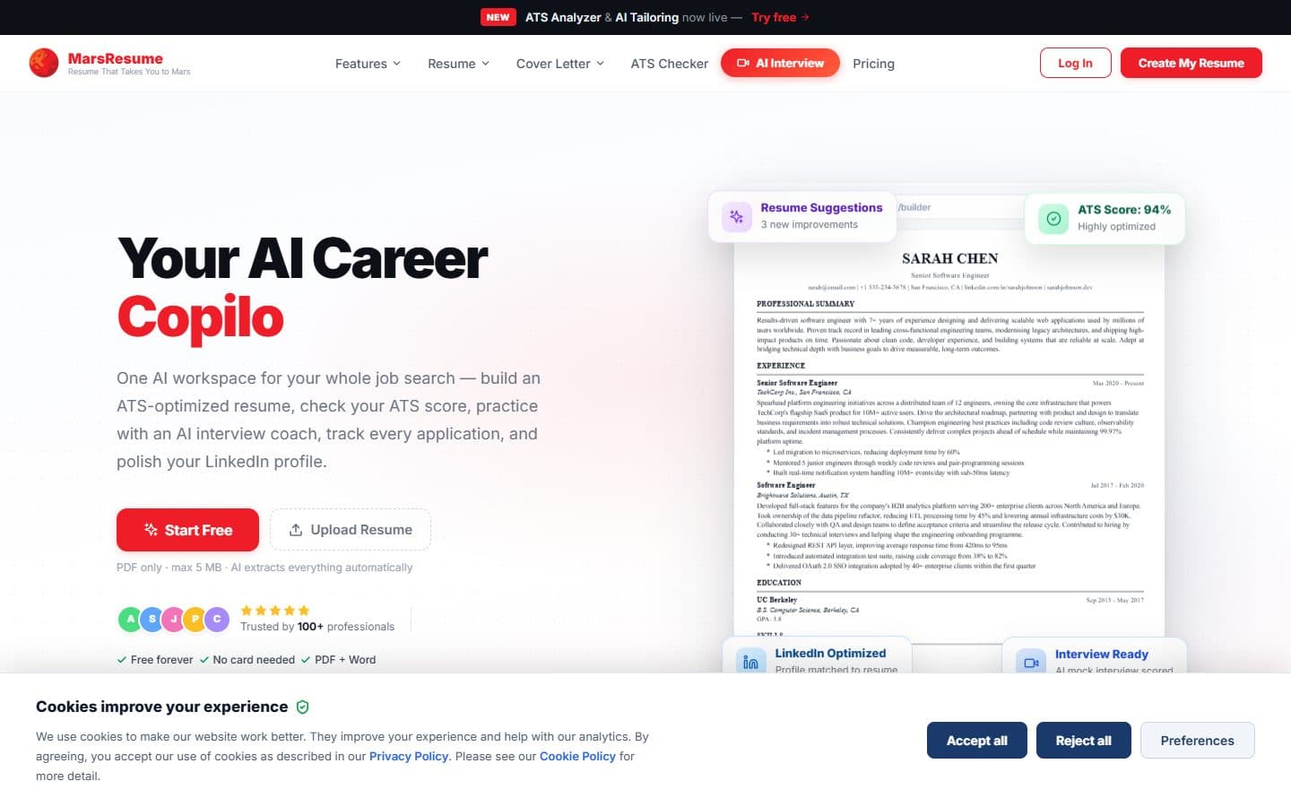 MarsResume website screenshot